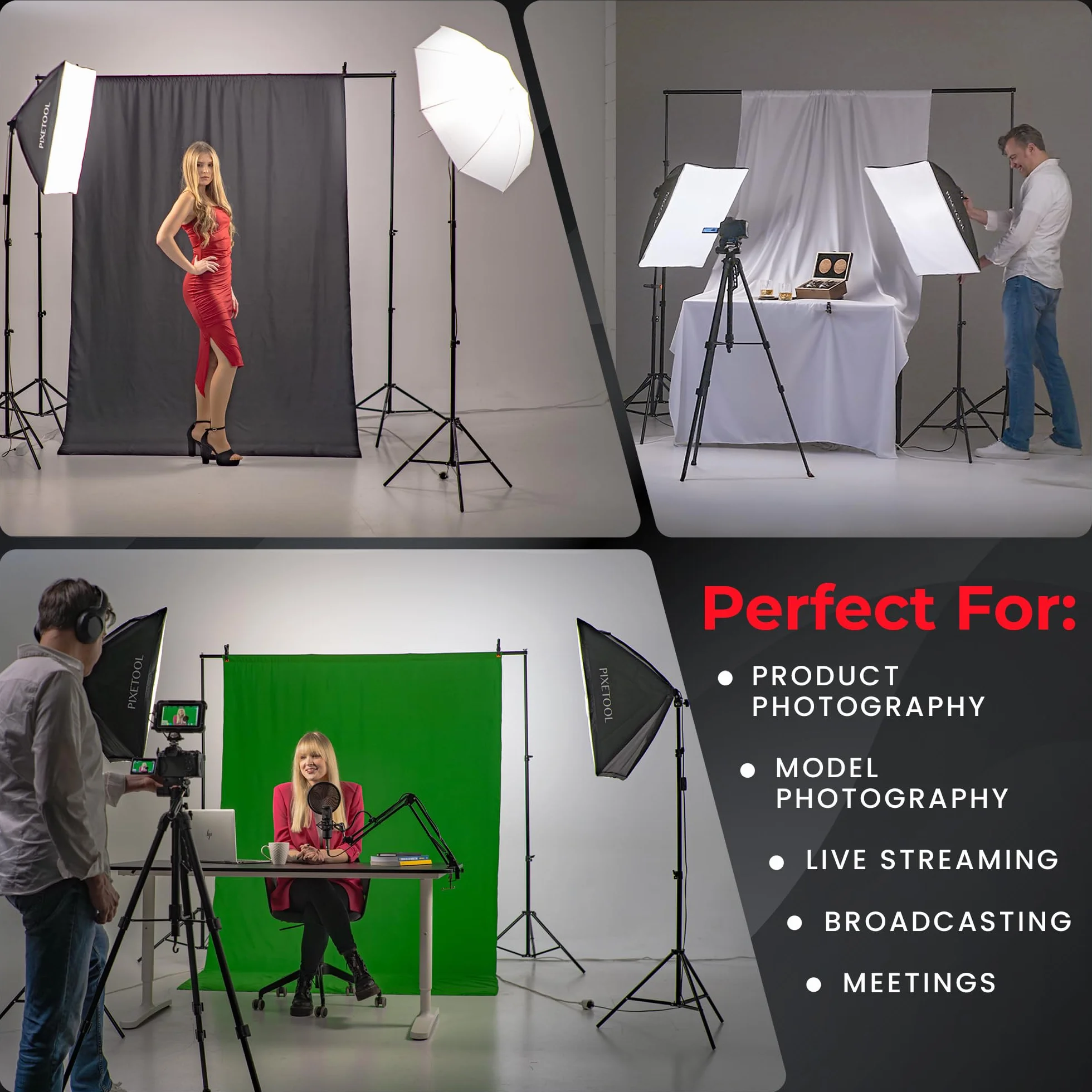 Zestaw 2x Softbox 70x50cm, 2x 4800 Lumenów LED Ściemniany 3000K-6000K, Lampa Softbox z Pilotem & Światła Fotograficznego, Zawiera 2x Statywy, 2x Lampy, 2x Reflektory