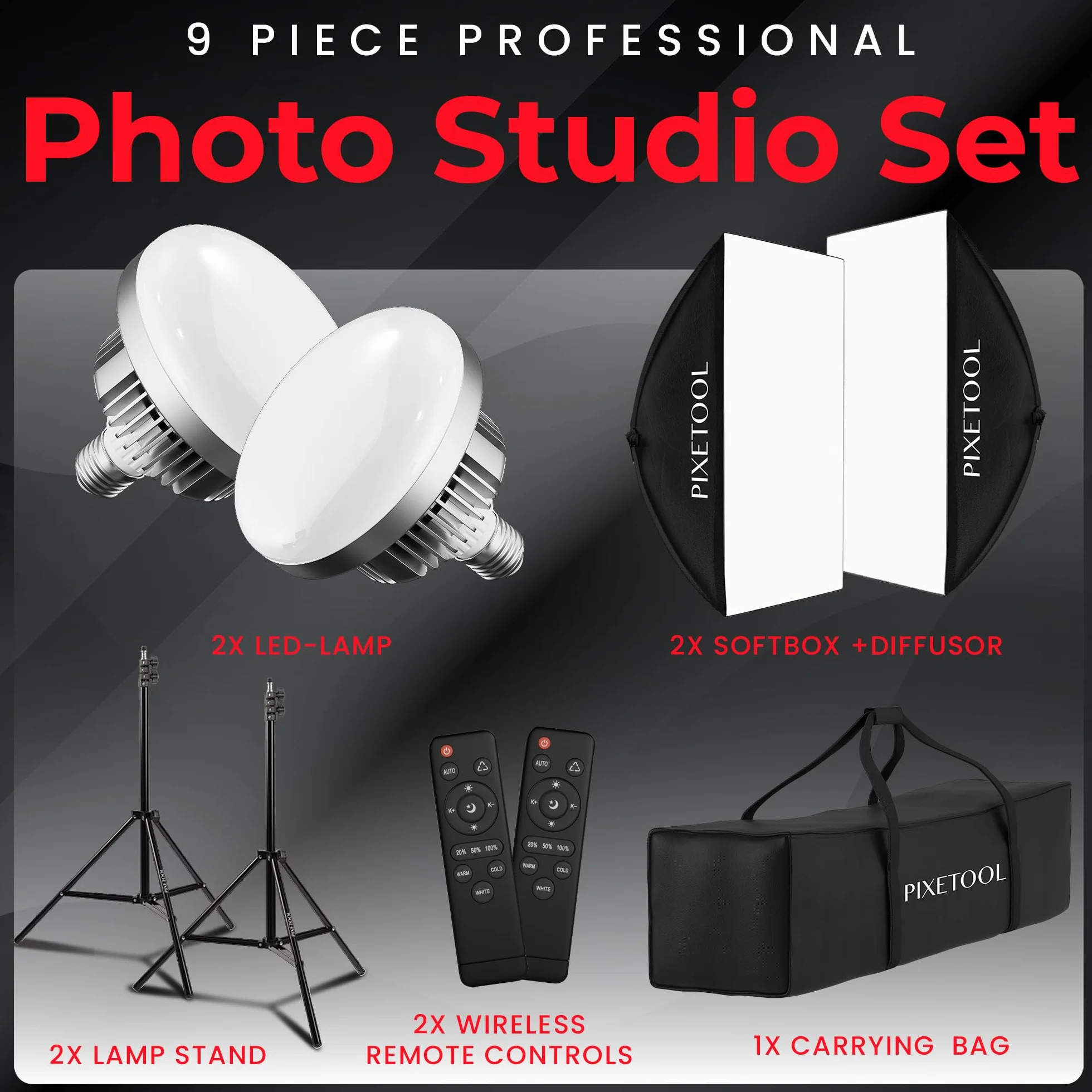 Zestaw 2x Softbox 70x50cm, 2x 4800 Lumenów LED Ściemniany 3000K-6000K, Lampa Softbox z Pilotem & Światła Fotograficznego, Zawiera 2x Statywy, 2x Lampy, 2x Reflektory
